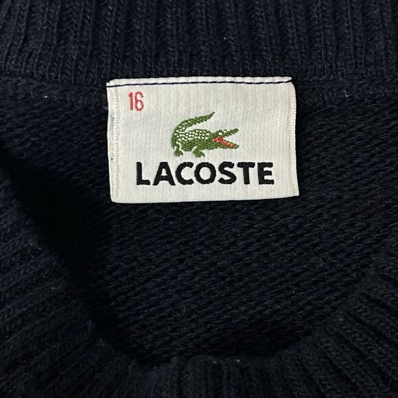Lacoste Big Logo Wool Mark Blend Laine Vierge Black Sweater Size 16 Large - Picture 7 of 14